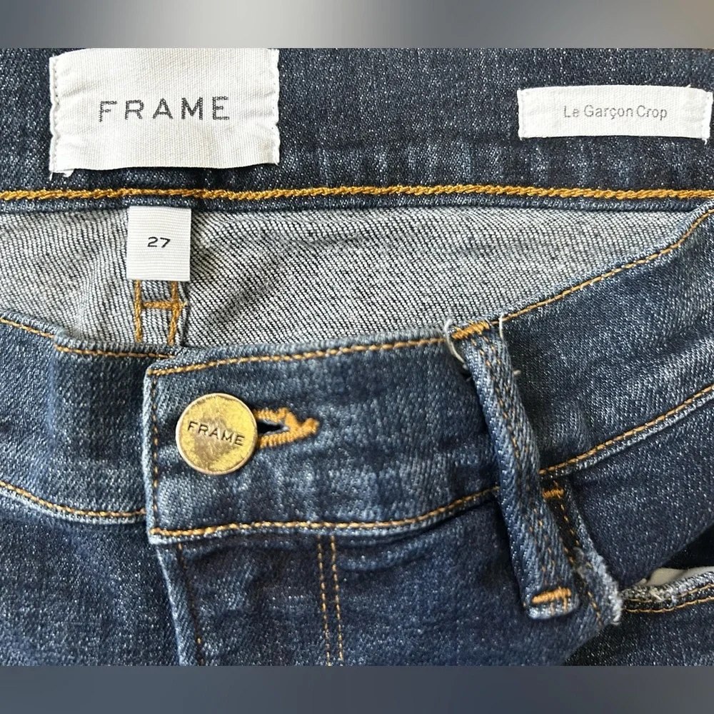 FRAME Le Garçon Crop Distressed Jeans Dark Wash Women’s 27 Host Pick - Picture 3 of 6